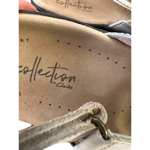 Clarks Size 10  Strappy Stylist Summer Comfy Casual Chic Slip On Sandals White - Picture 11 of 13